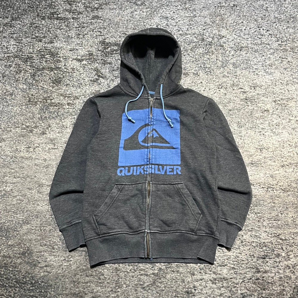 Quicksilver Zip Up Hoodie Mens Small Gray Blue Vintage Y2K Surf Skate Sweatshirt